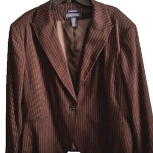 Evan Picone 24W Blazer Brown Pin Striped Career Tailored Professional Retro